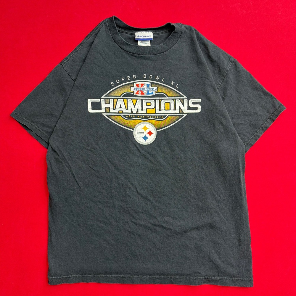 VTG Y2K Reebok Pittsburgh Steelers Super Bowl XL Champions Shirt Men Large Black